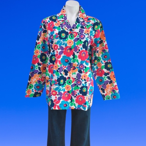 A R Tops - Summer Spring Daisy Bouquet Long Sleeve Women's Top Jacket Sz S Vibrant Print